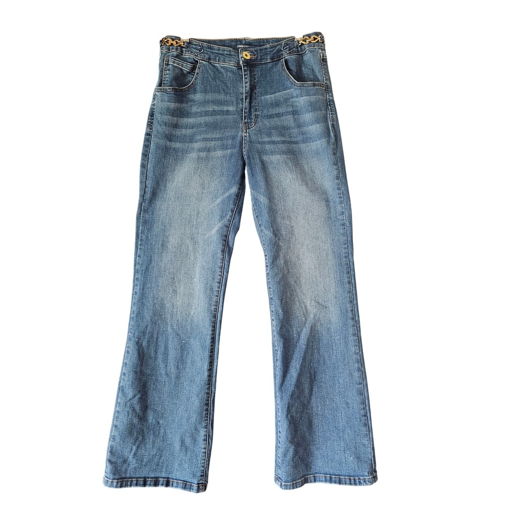 INC Denim Jeans Women's Light Wash‎ Bootcut Chain Link Waist Size 14/32